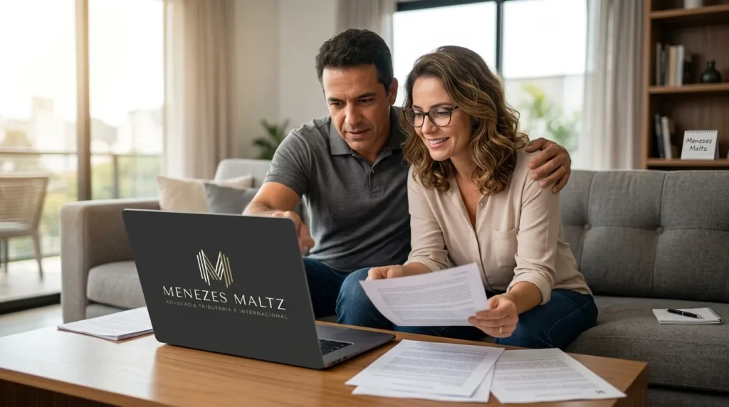 Casal planeja o recebimento de herança nos estados unidos em notebook.